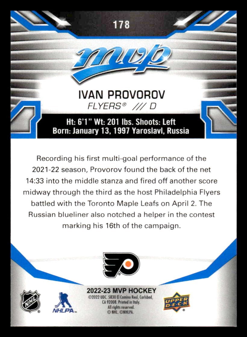 2022-23 Upper Deck MVP #178 Ivan Provorov Blue Script