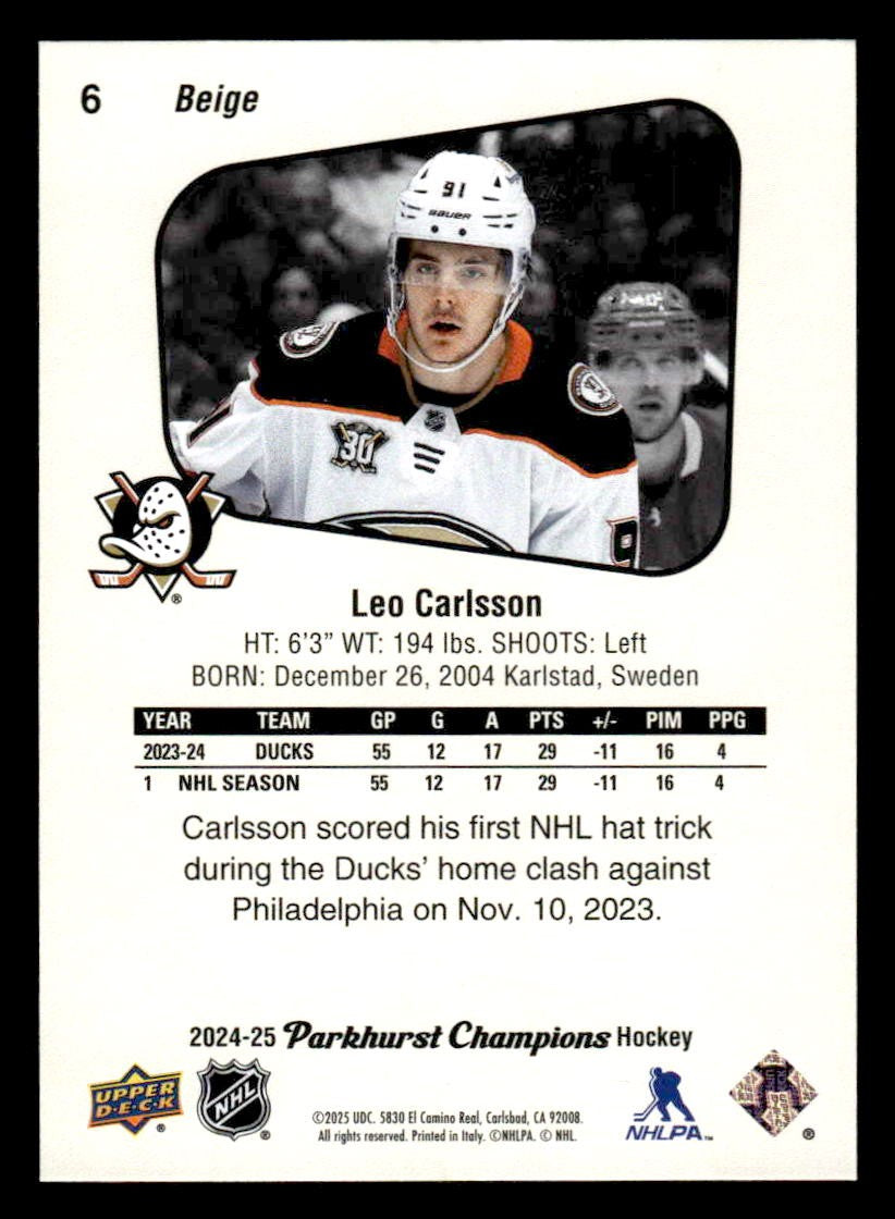 2024-25 Parkhurst Champions #6 Leo Carlsson