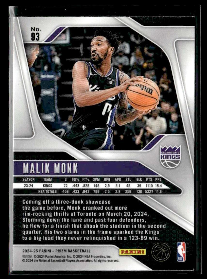 2024-25 Panini Prizm #93 Malik Monk