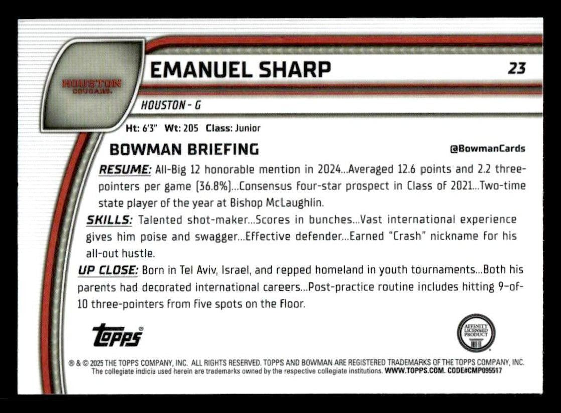 2024-25 Bowman University Chrome #23 Emanuel Sharp