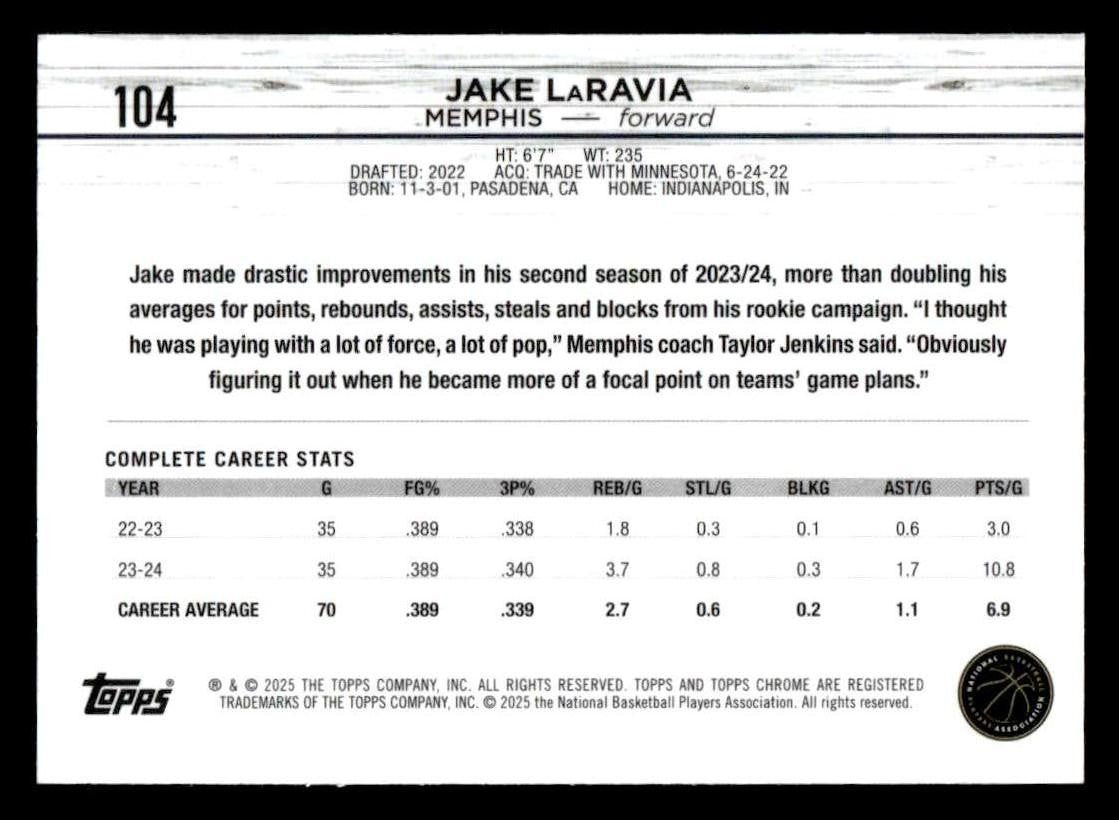 2024-25 Topps Chrome #104 Jake LaRavia
