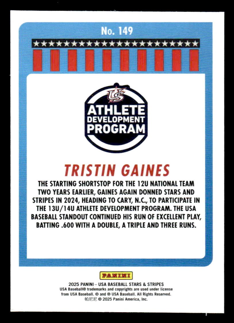 2025 Panini Stars and Stripes USA Baseball #149 Tristin Gaines