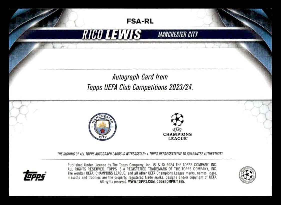 2023-24 Topps Chrome UEFA Club Comps #FSA-RL Rico Lewis Future Stars Autographs