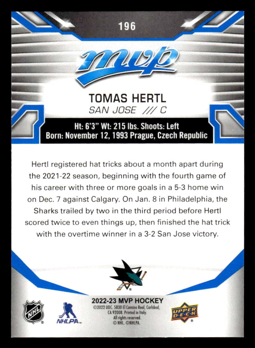 2022-23 Upper Deck MVP #196 Tomas Hertl Blue Script