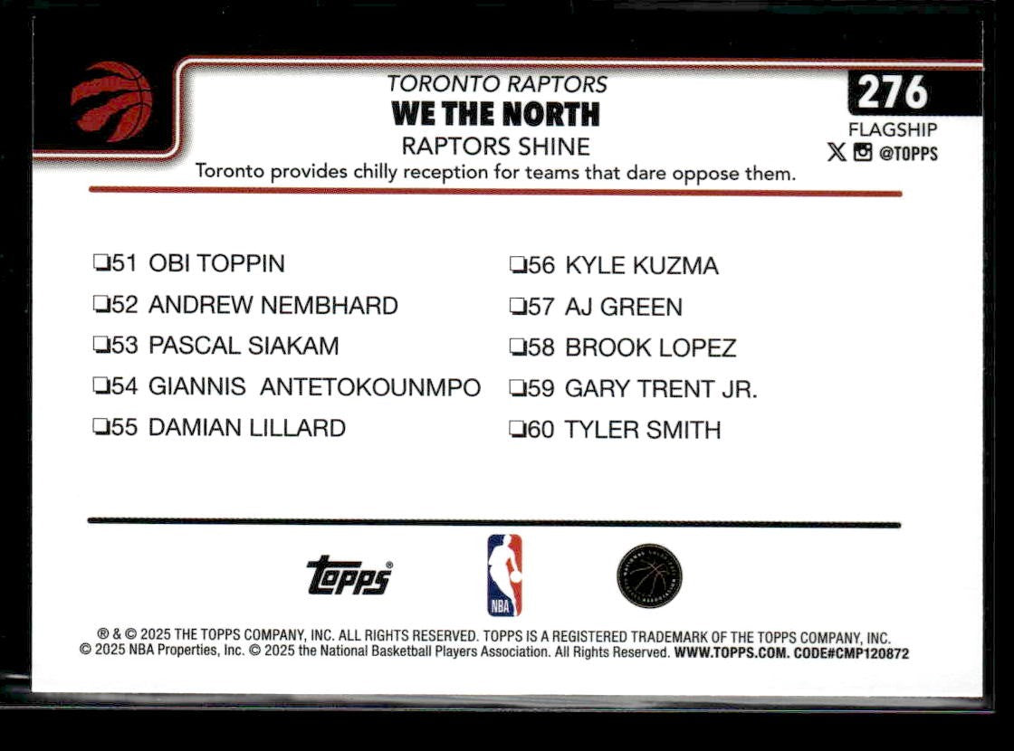 2025-26 Topps #276 We The North: Raptors Shine