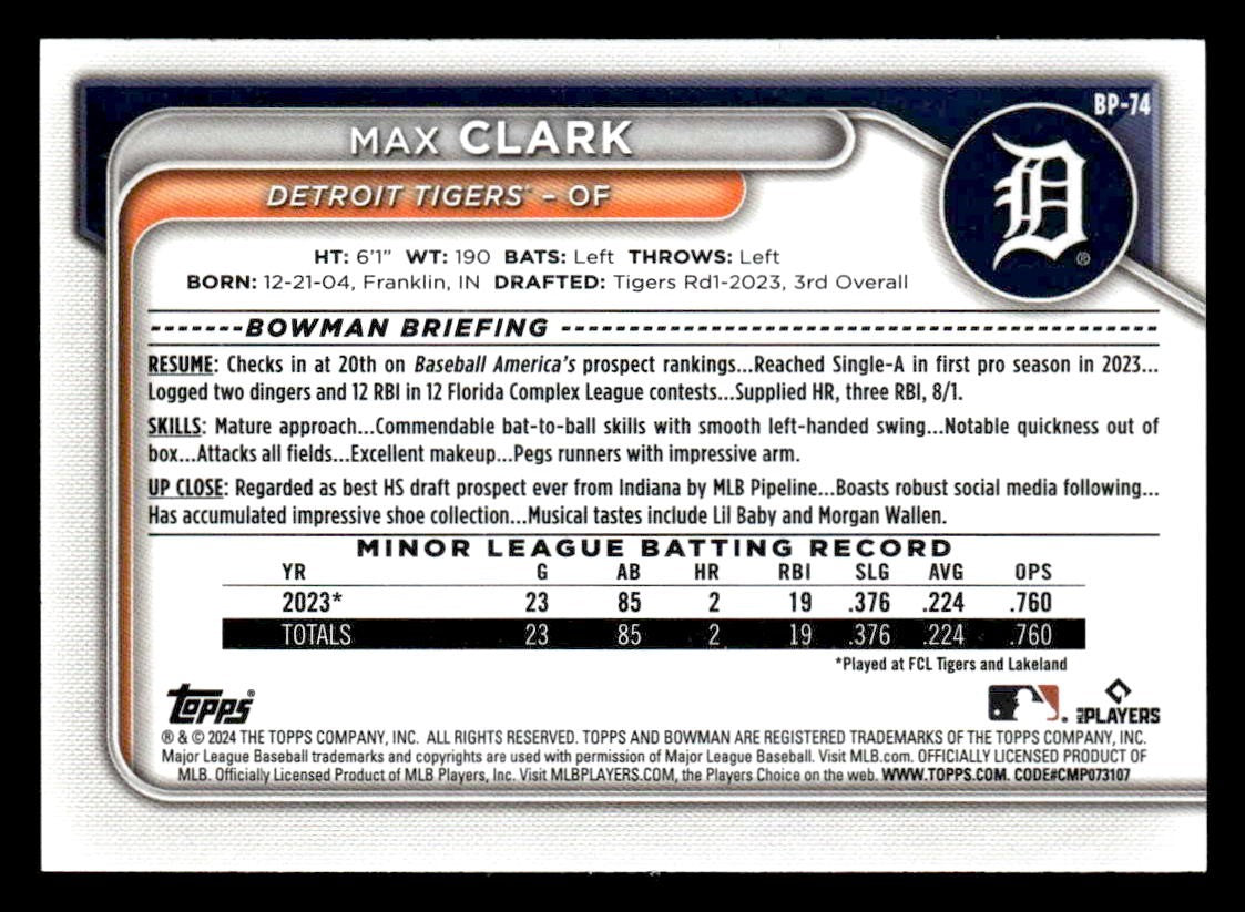 2024 Bowman #BP-74 Max Clark Prospects