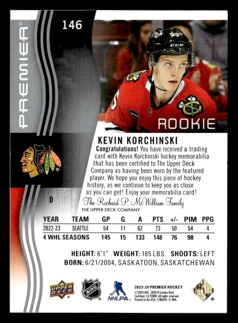 2023-24 Upper Deck Premier #146 Kevin Korchinski Memorabilia Jersey