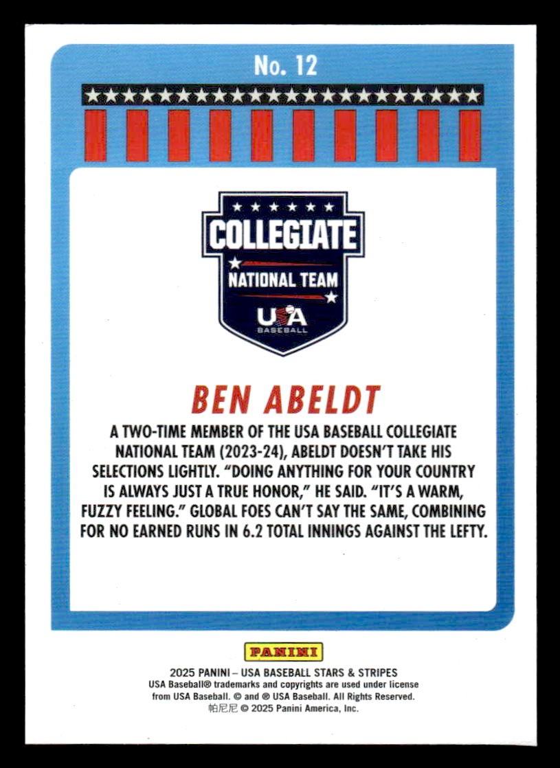 2025 Panini Stars and Stripes USA Baseball #12 Ben Abeldt