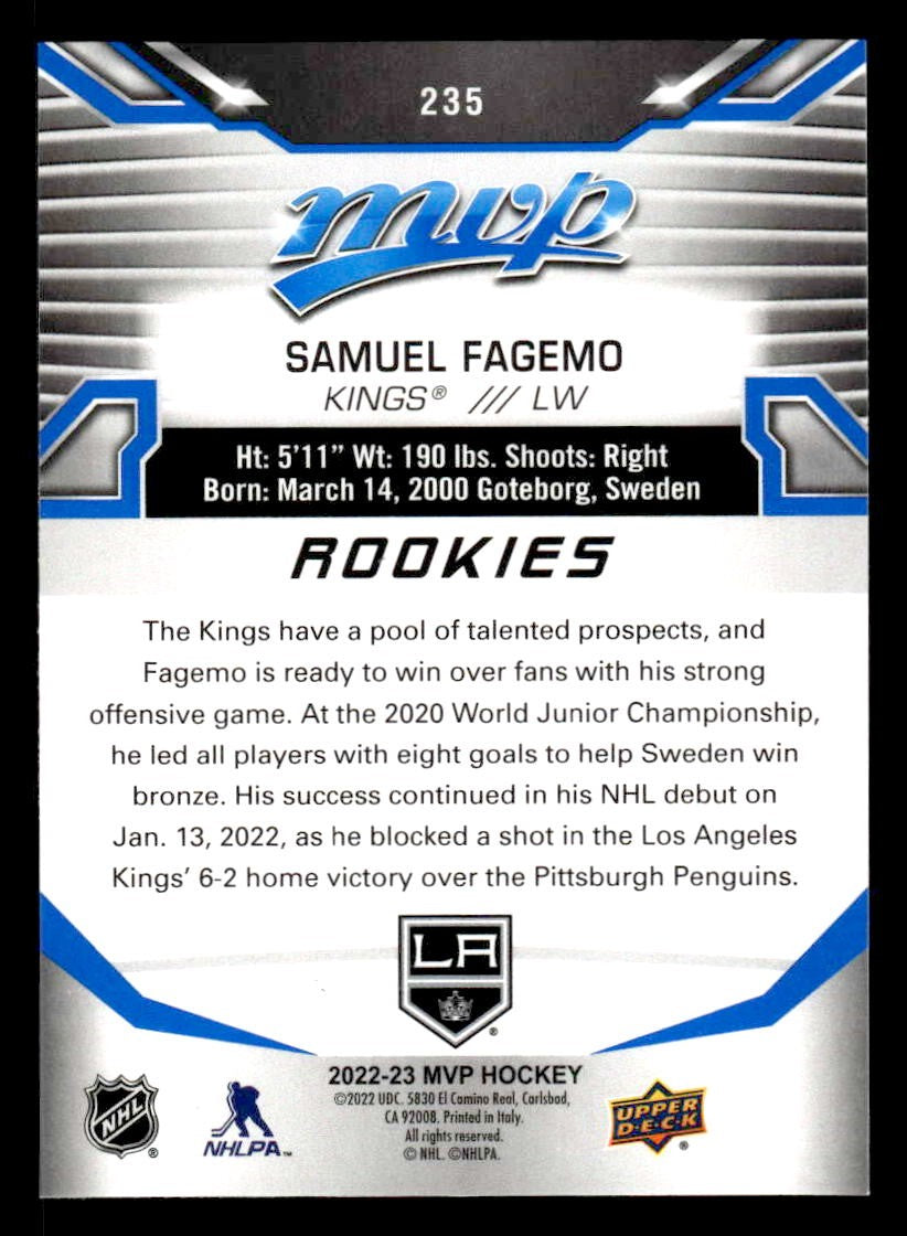 2022-23 Upper Deck MVP #235 Samuel Fagemo Blue Script