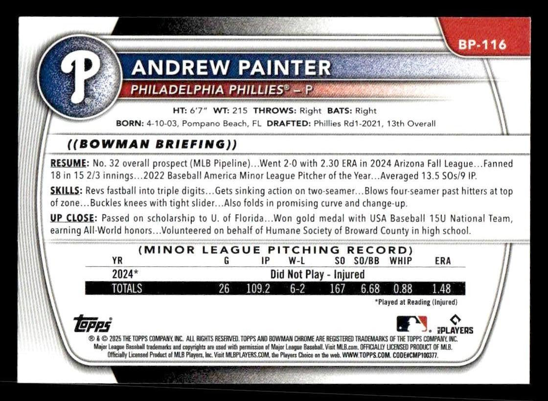 2025 Bowman #BP-116 Andrew Painter Prospects