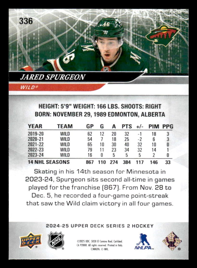2024-25 Upper Deck #336 Jared Spurgeon