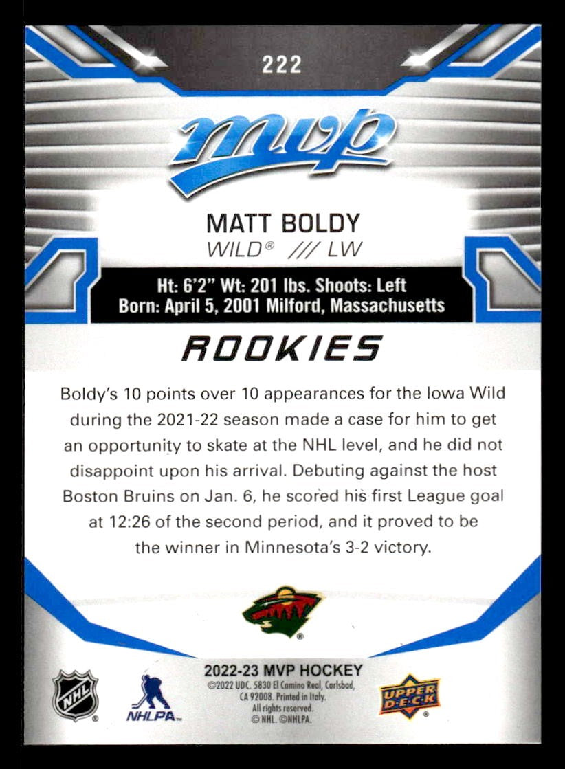 2022-23 Upper Deck MVP #222 Matt Boldy Blue Script