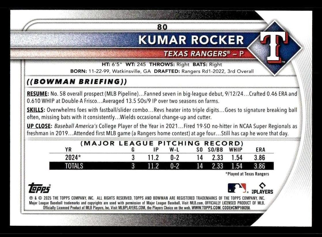 2025 Bowman #80 Kumar Rocker