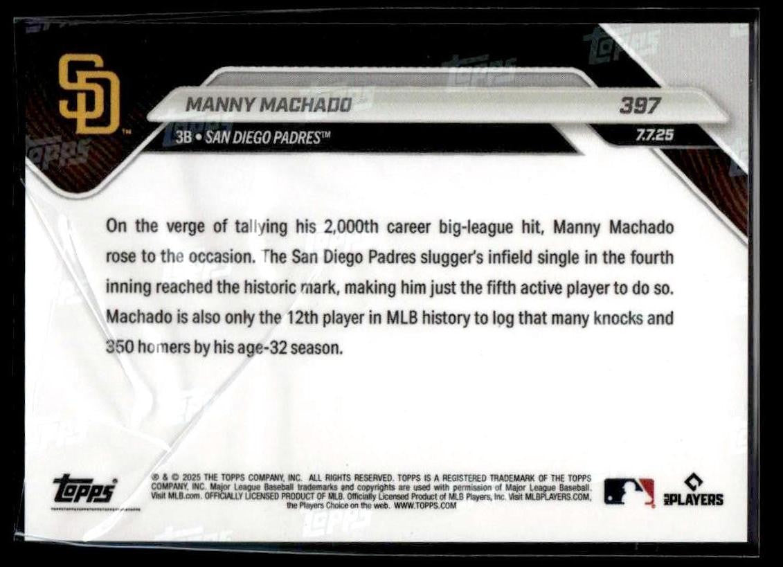 2025 Topps Now #397 Manny Machado 5th Active Player to 2,000 Hits
