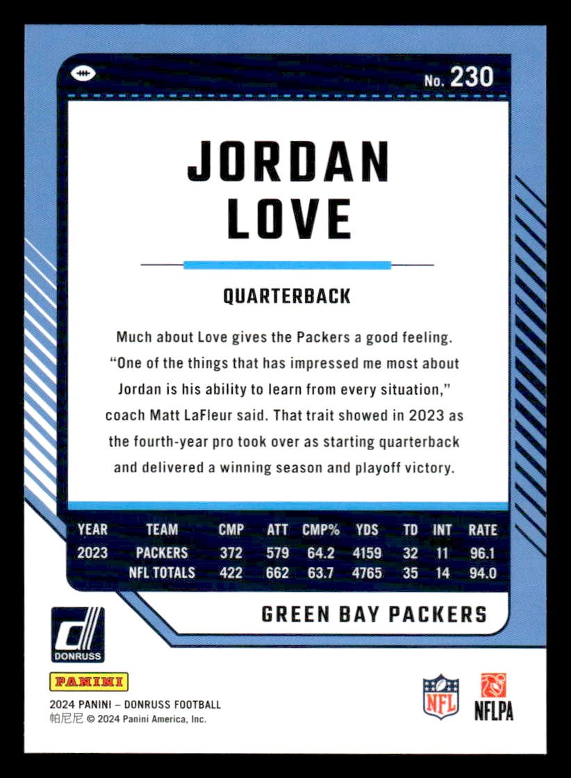 2024 Donruss #230 Jordan Love Press Proof Green