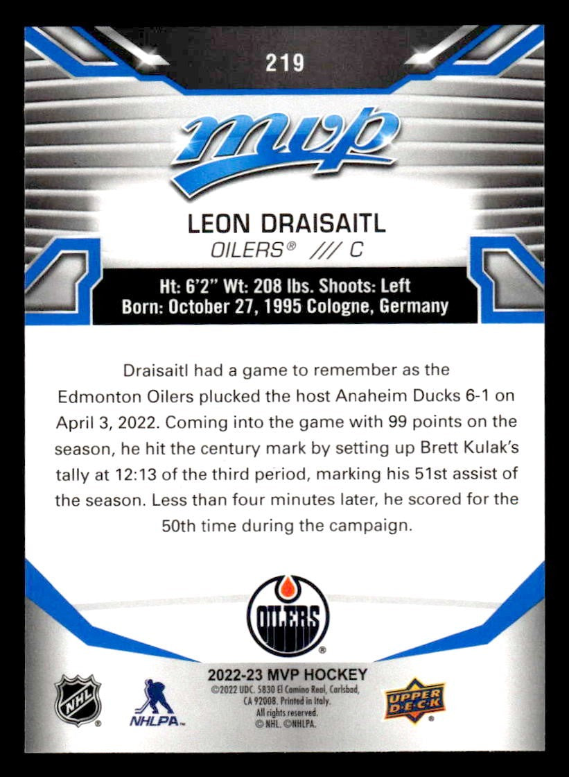 2022-23 Upper Deck MVP #219 Leon Draisaitl Blue Script