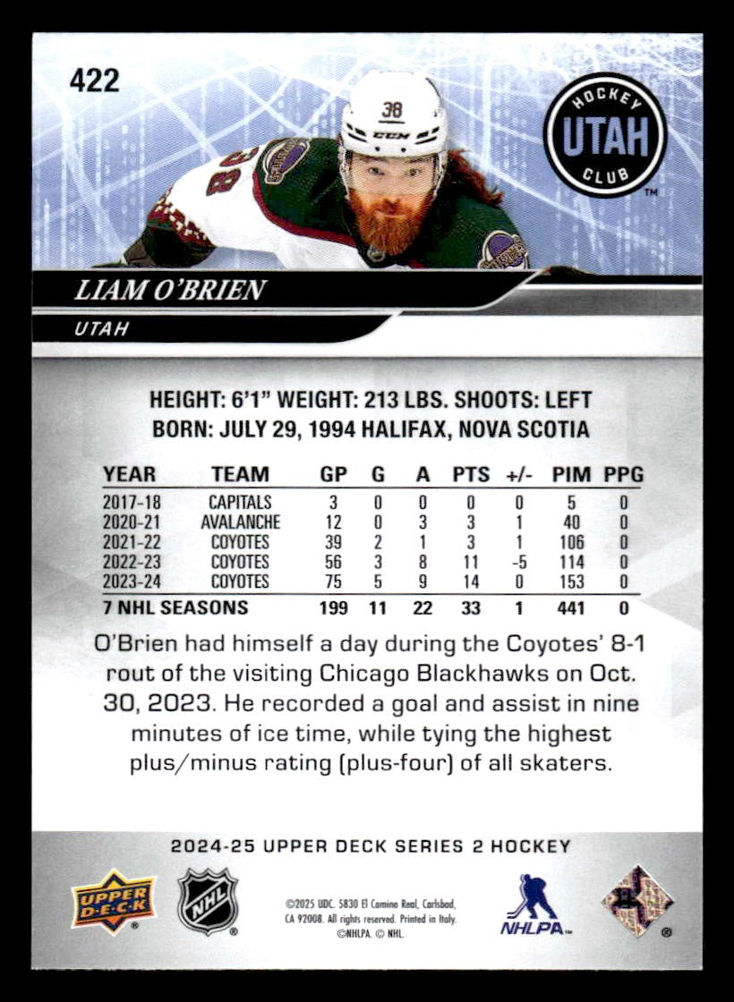 2024-25 Upper Deck #422 Liam O'Brien