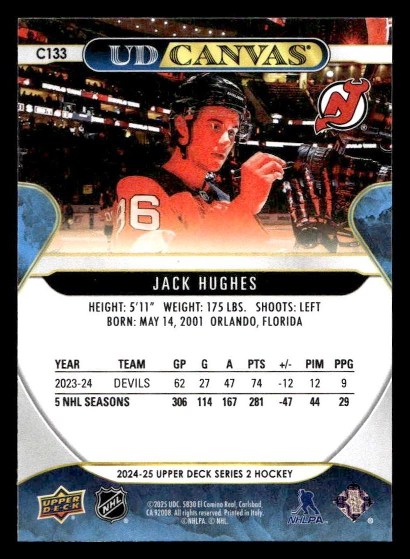2024-25 Upper Deck #C133 Jack Hughes UD Canvas
