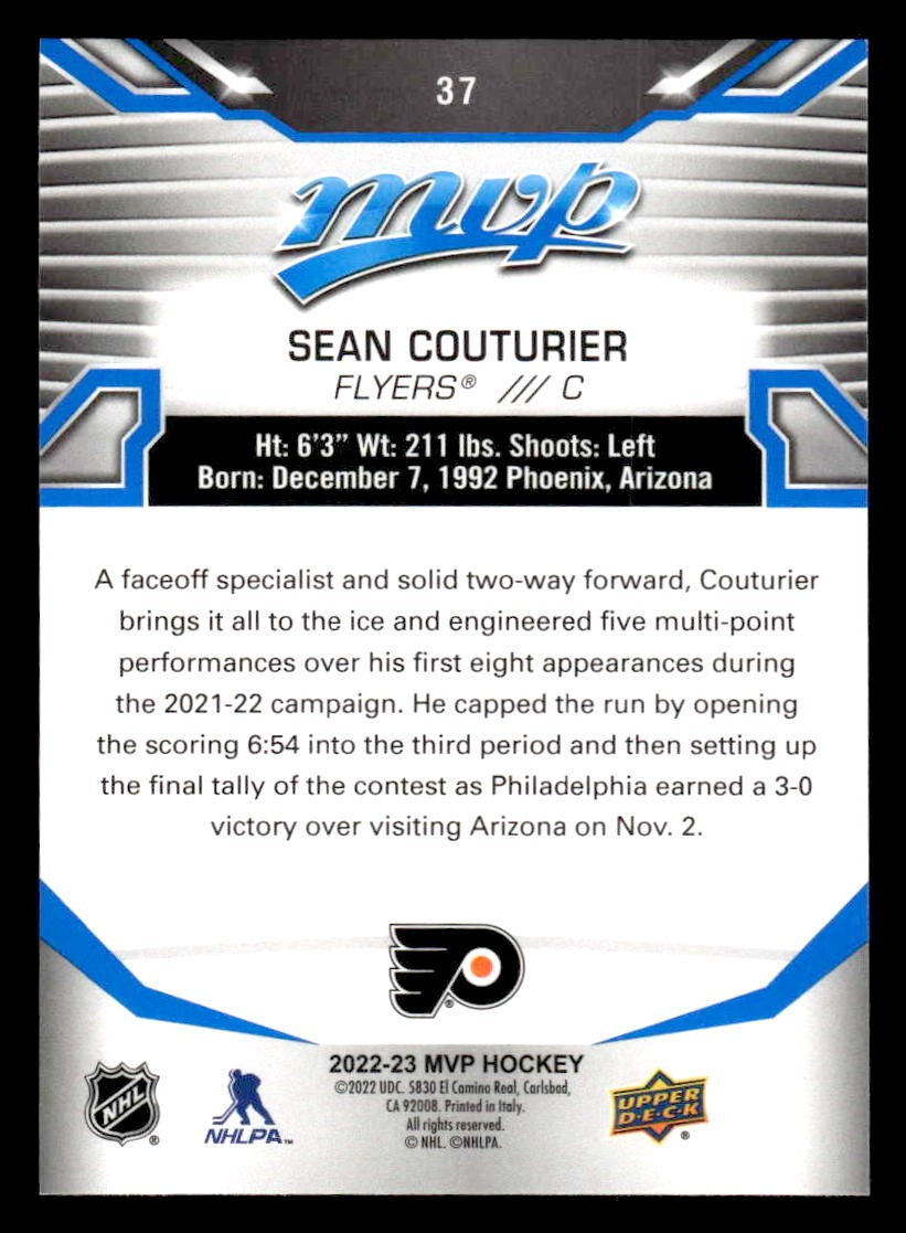 2022-23 Upper Deck MVP #37 Sean Couturier Blue Script
