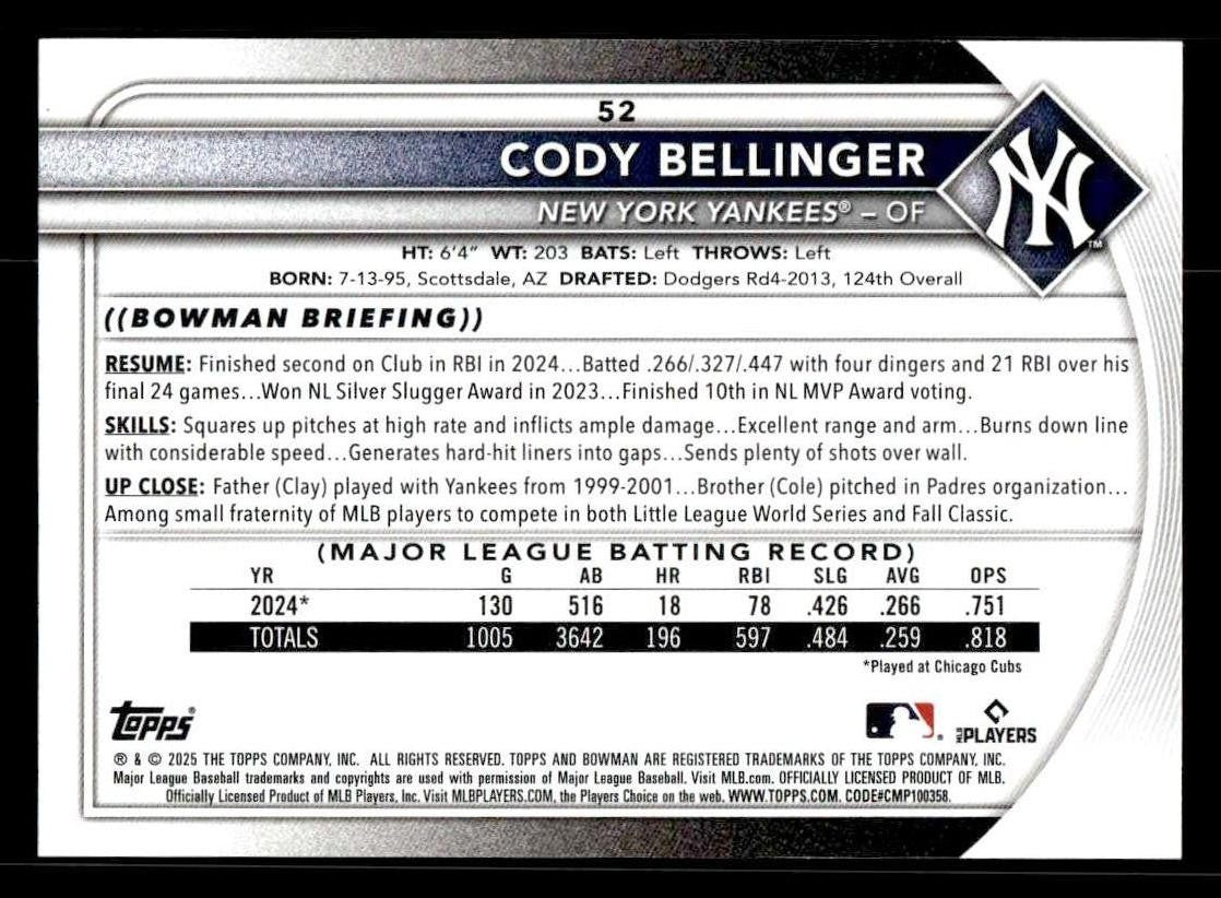 2025 Bowman #52 Cody Bellinger