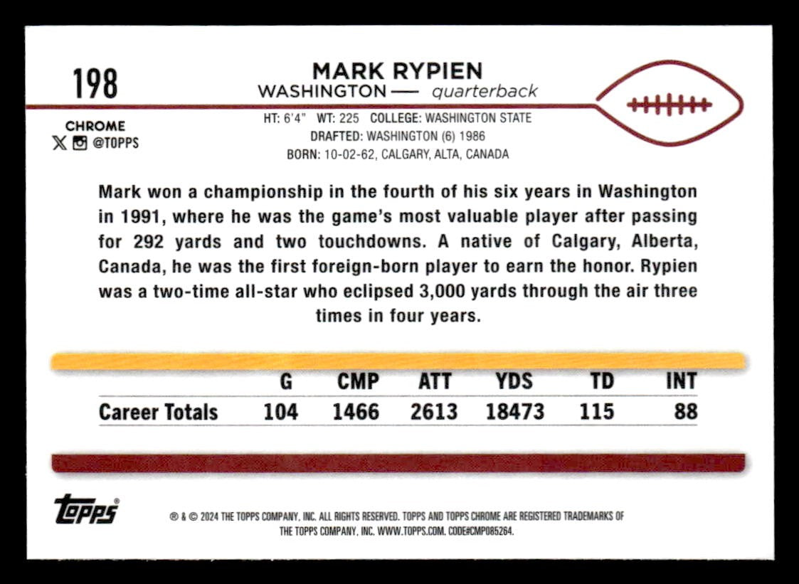 2024 Topps Chrome #198 Mark Rypien