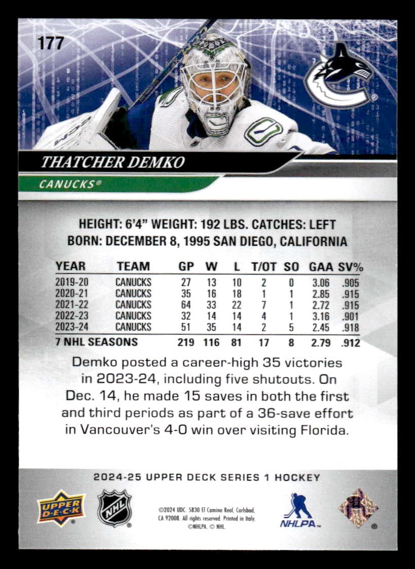 2024-25 Upper Deck #177 Thatcher Demko