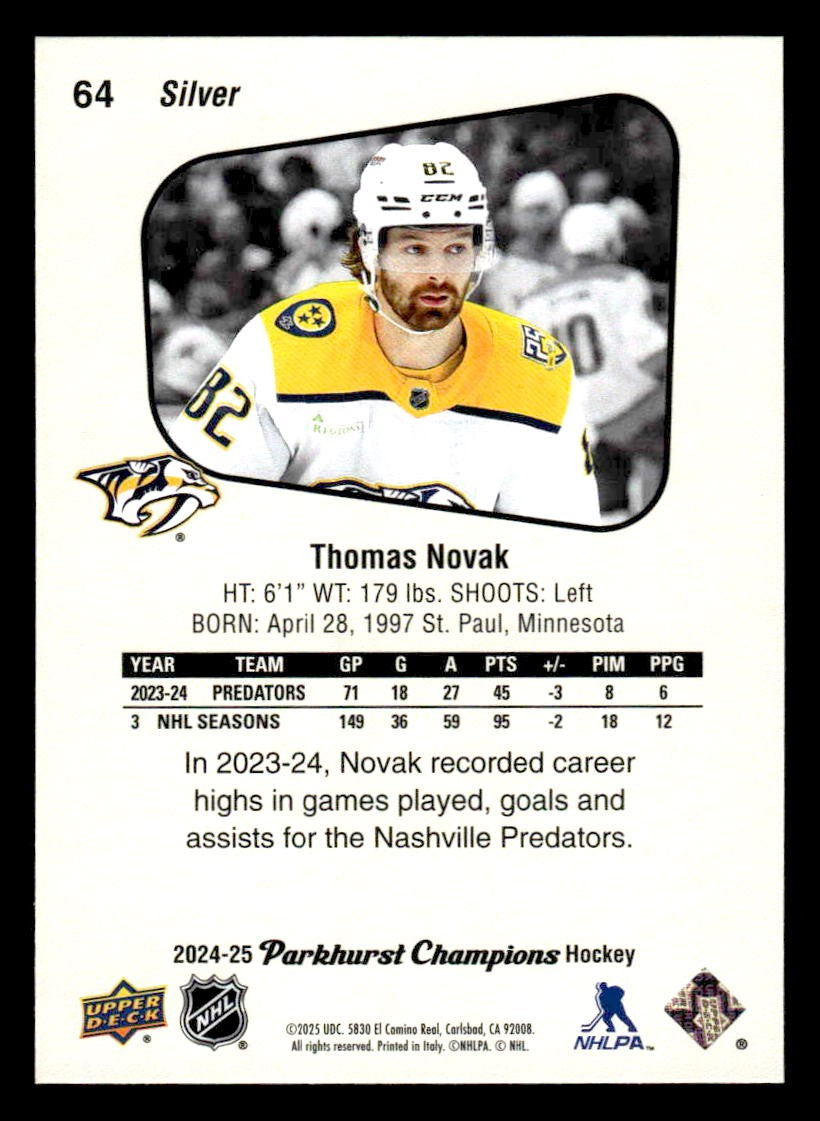 2024-25 Parkhurst Champions #64 Thomas Novak Silver