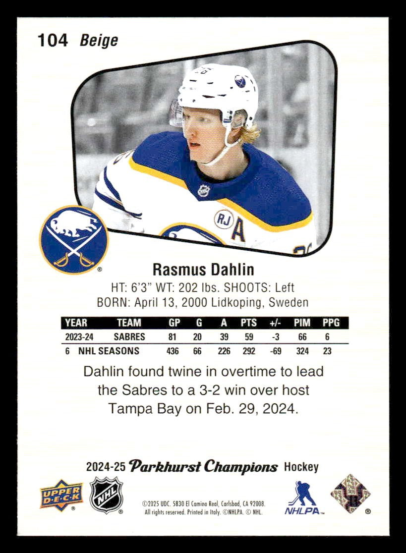 2024-25 Parkhurst Champions #104 Rasmus Dahlin