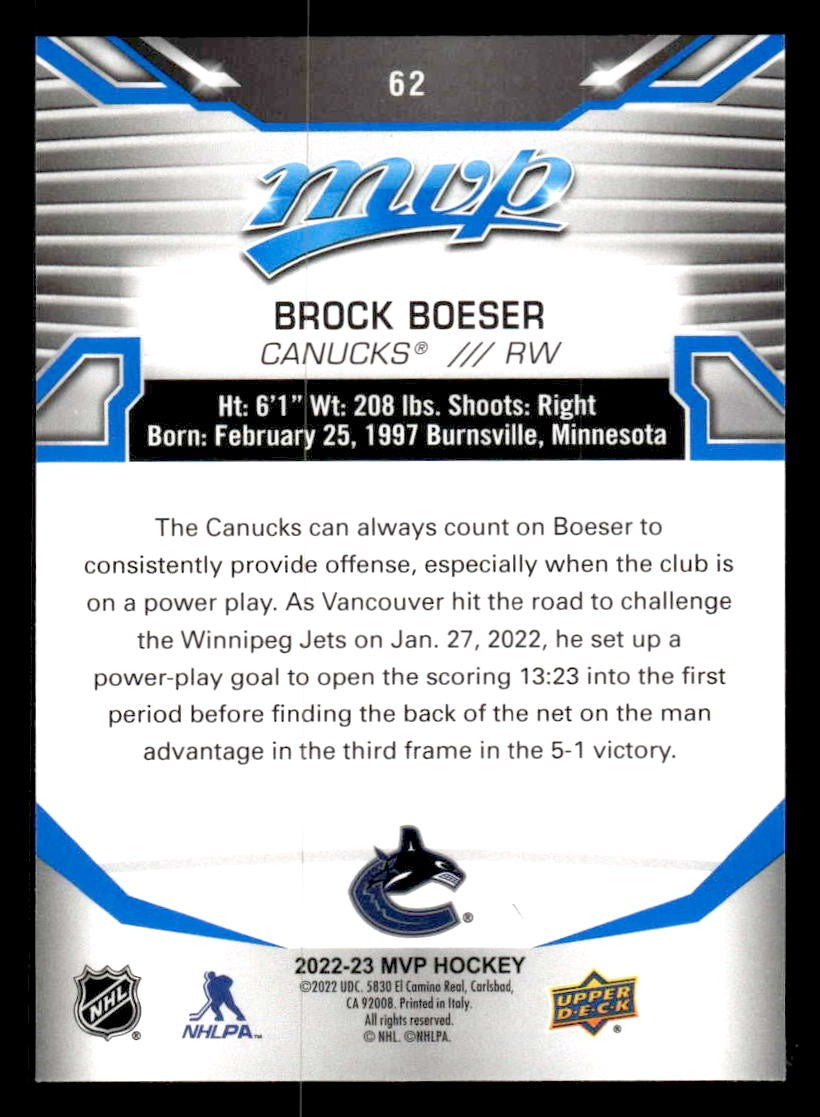 2022-23 Upper Deck MVP #62 Brock Boeser Blue Script