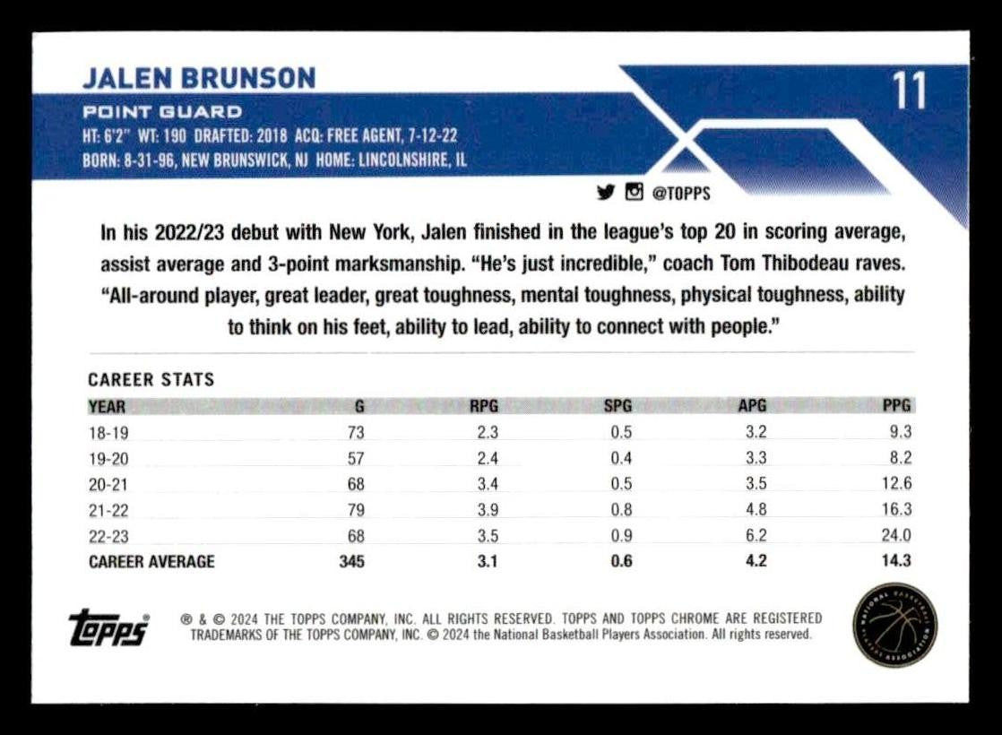 2023-24 Topps Chrome Sapphire Edition #11 Jalen Brunson