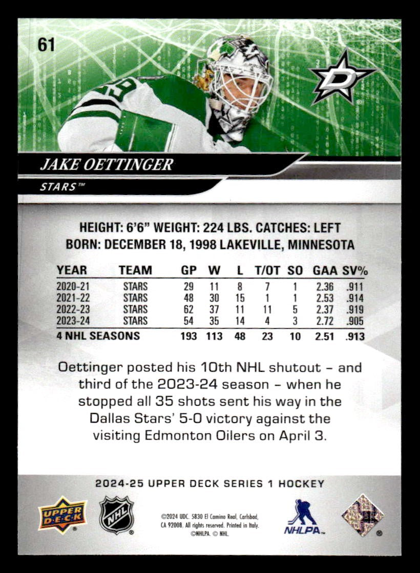 2024-25 Upper Deck #61 Jake Oettinger