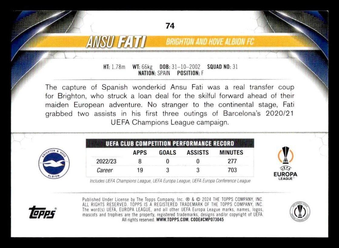 2023-24 Topps Jade Edition UEFA Club Competitions #74 Ansu Fati