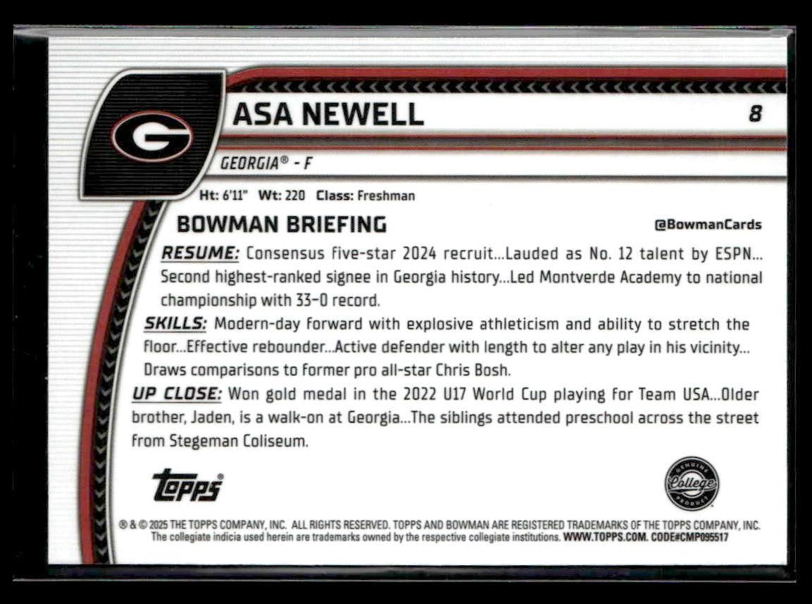 2024-25 Bowman University Chrome #8 Asa Newell