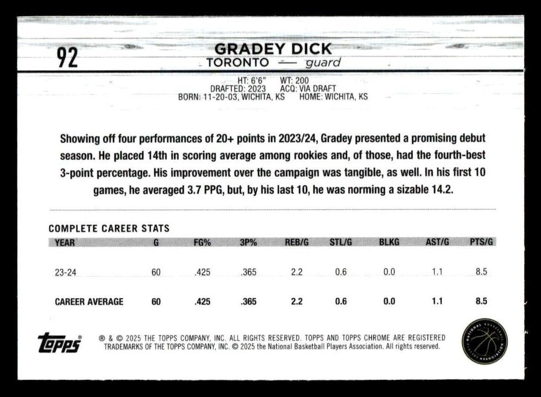 2024-25 Topps Chrome #92 Gradey Dick
