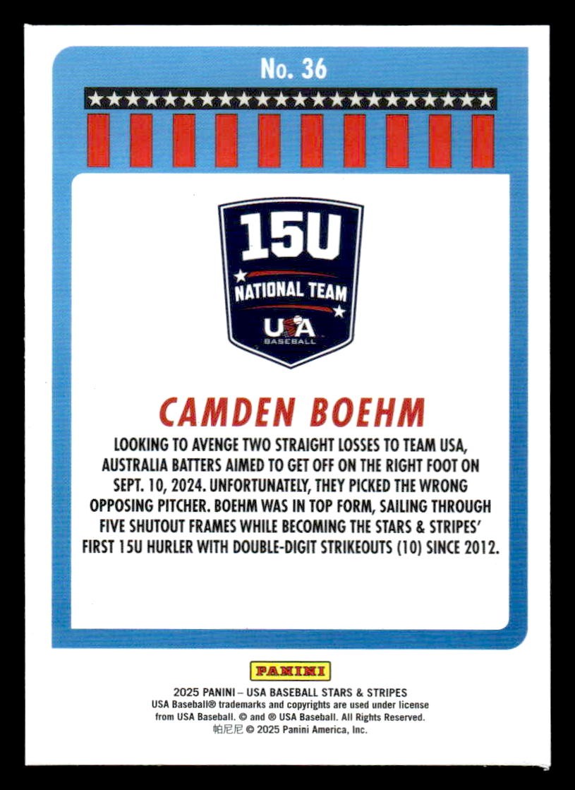 2025 Panini Stars and Stripes USA Baseball #36 Camden Boehm