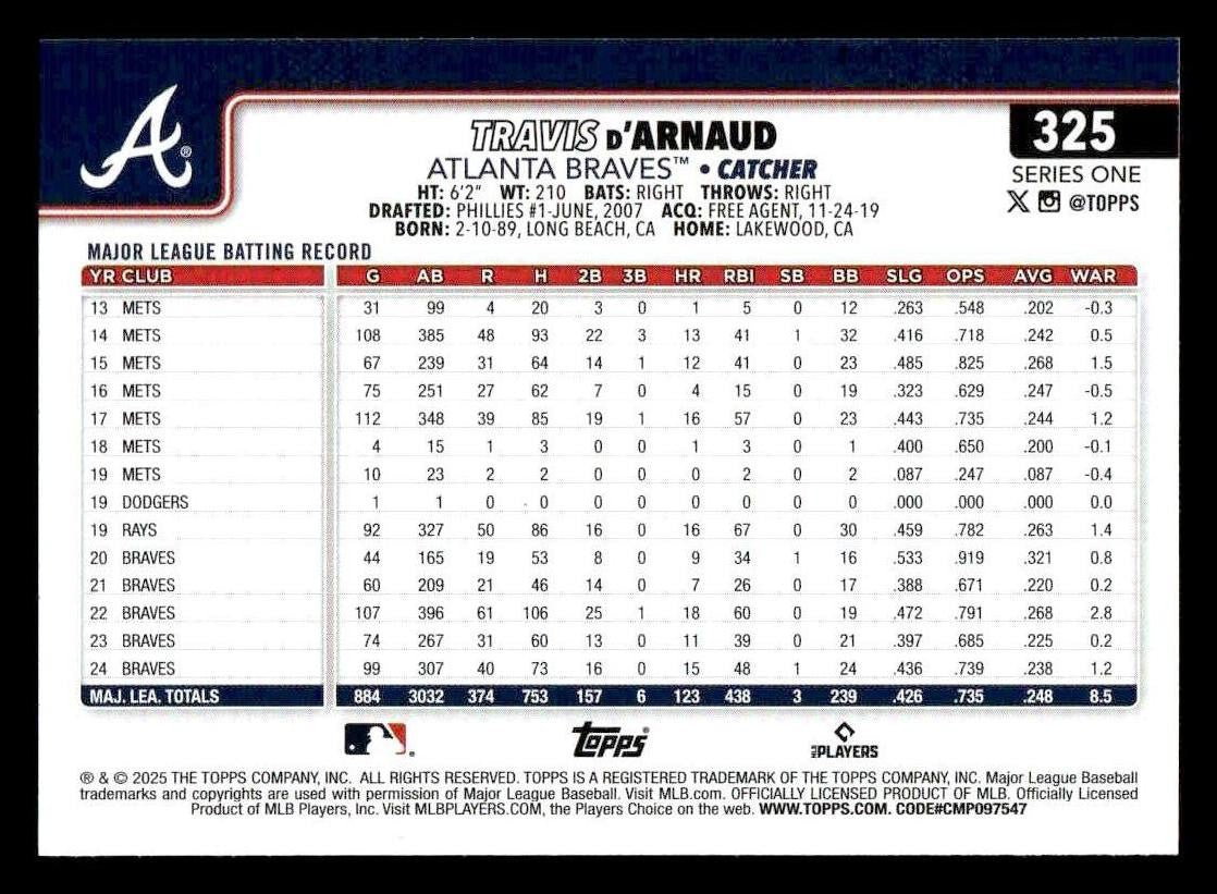 2025 Topps #325 Travis d’Arnaud