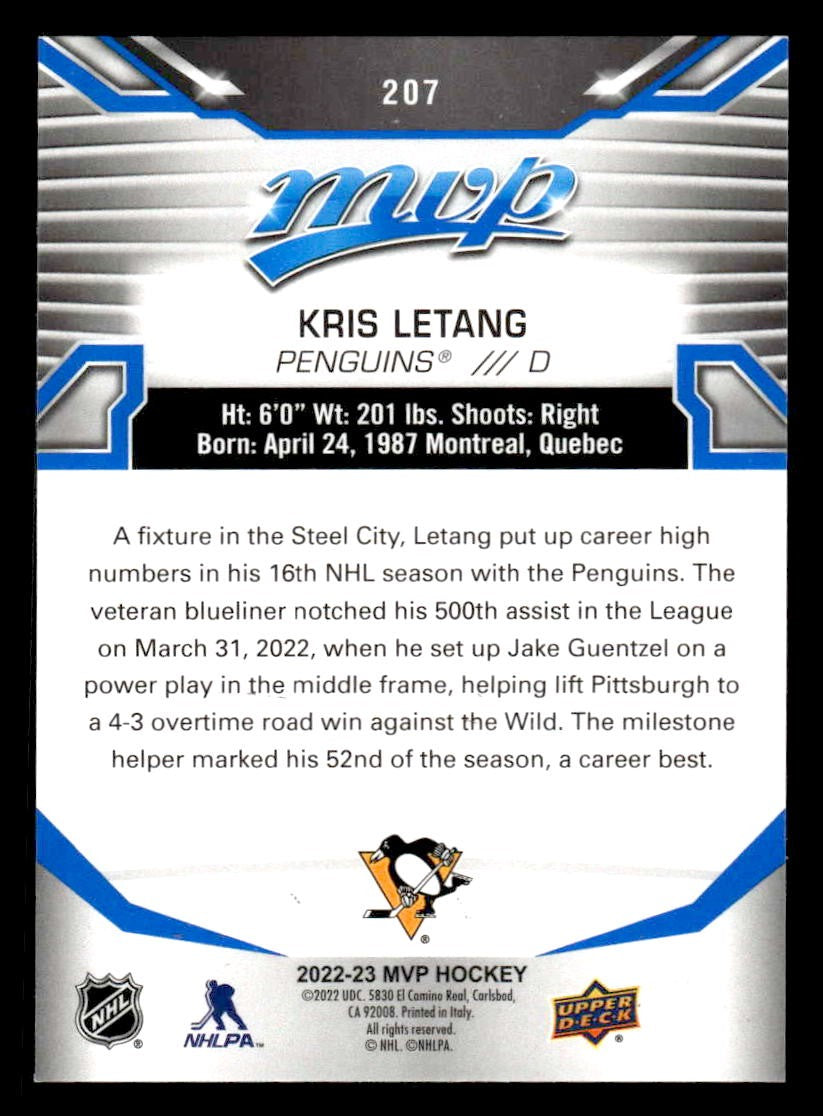 2022-23 Upper Deck MVP #207 Kris Letang Blue Script