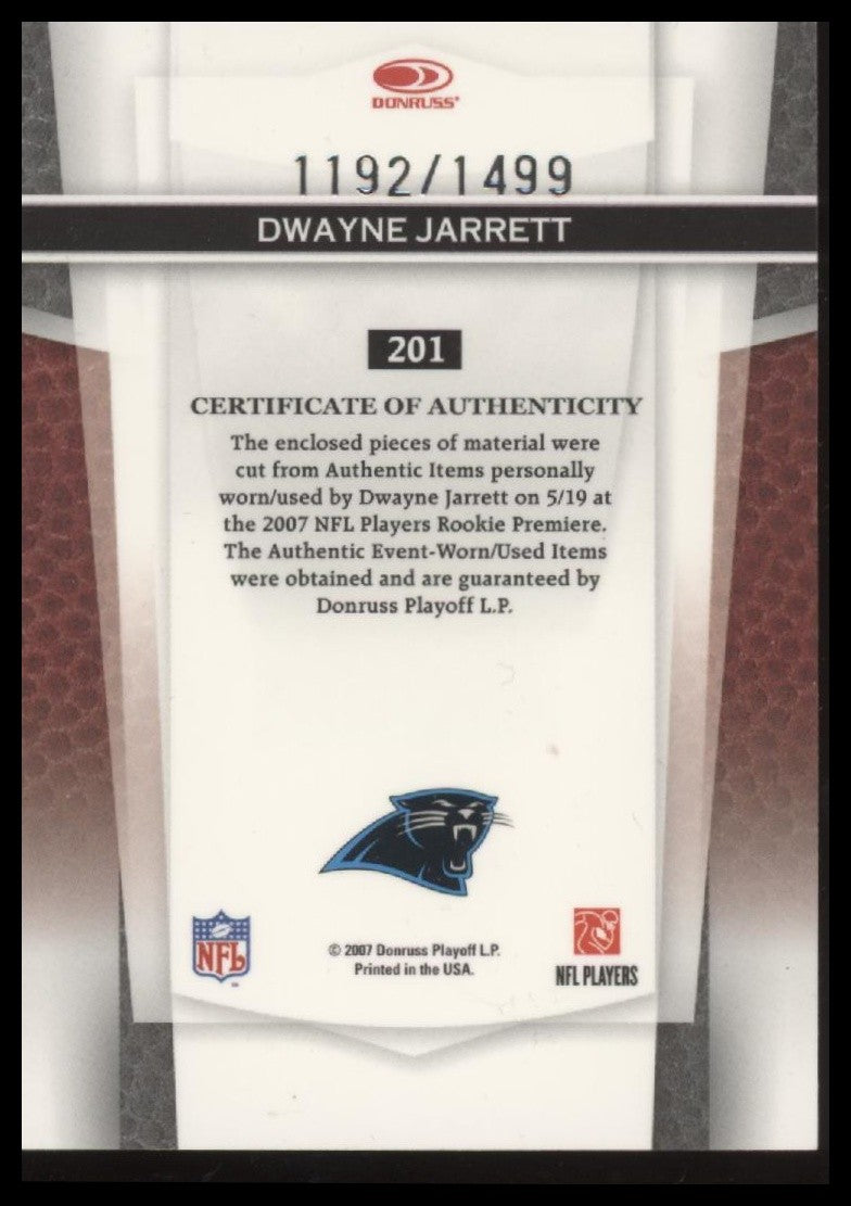 2007 Leaf Certified Materials #201 Dwayne Jarrett #/1499