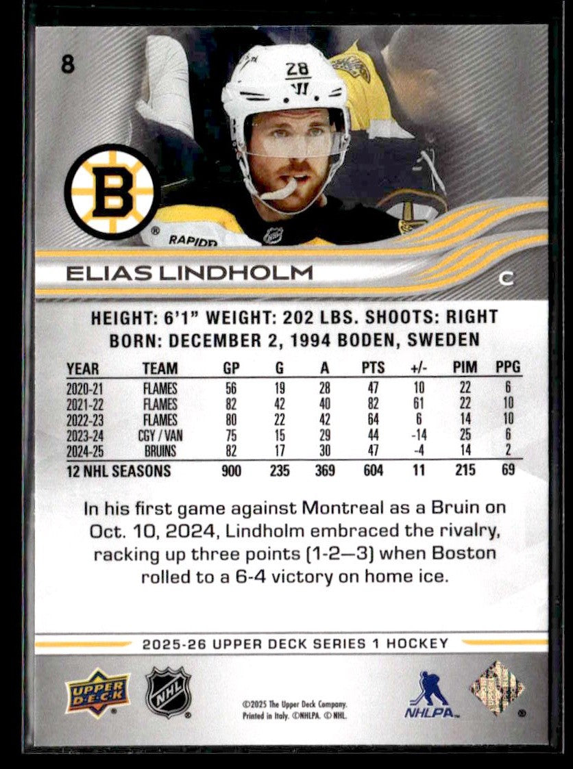 2025-26 Upper Deck #8 Elias Lindholm