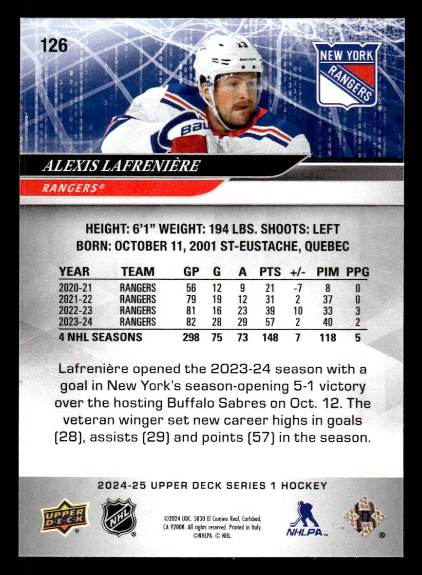 2024-25 Upper Deck #126 Alexis Lafreniere