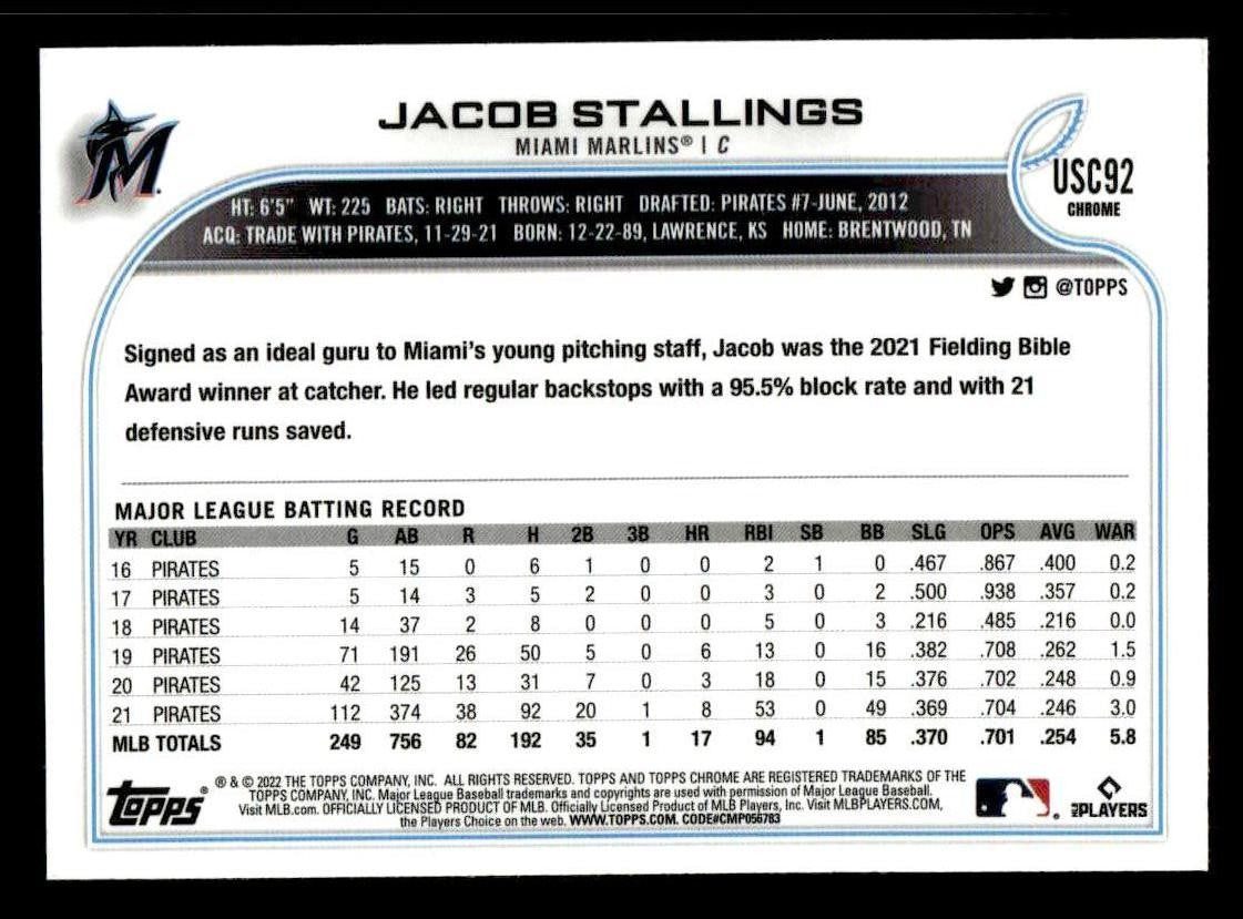 2022 Topps Chrome Update #USC92 Jacob Stallings