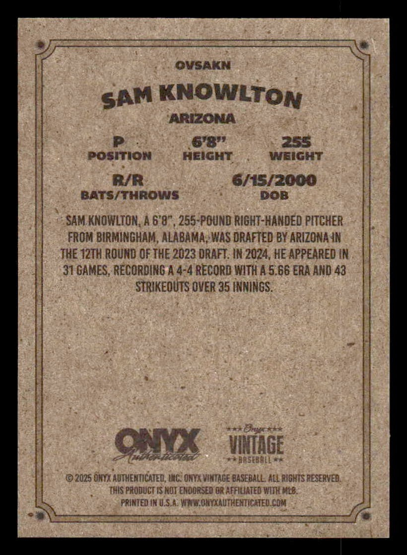 2025 Onyx Vintage #OVSAKN Sam Knowlton