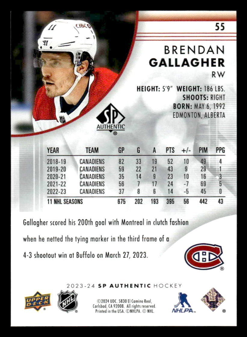 2023-24 SP Authentic #55 Brendan Gallagher