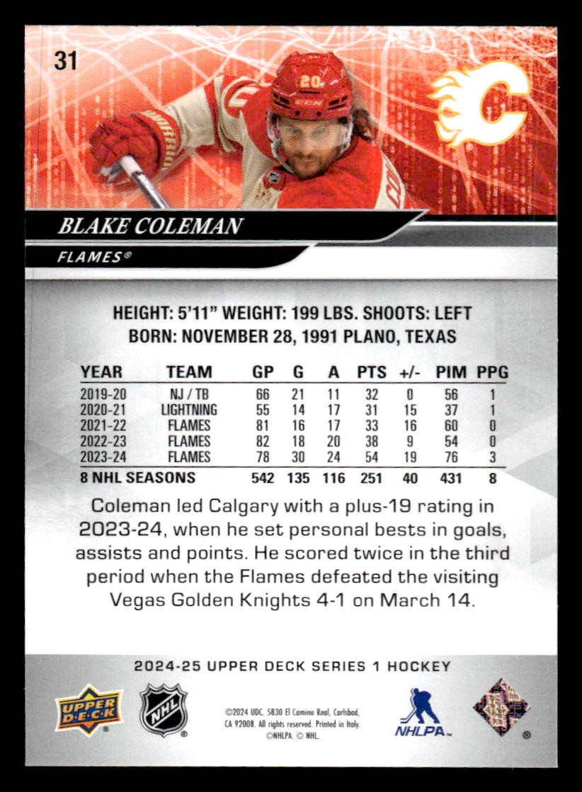 2024-25 Upper Deck #31 Blake Coleman