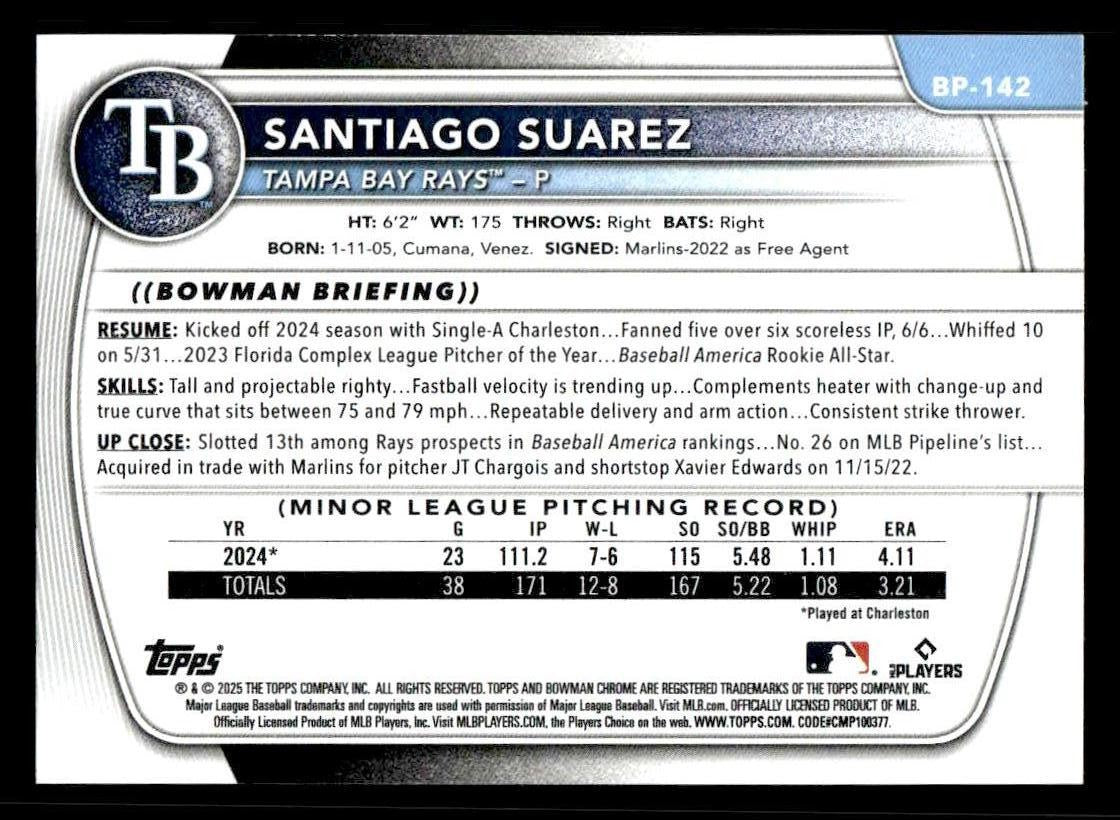 2025 Bowman #BP-142 Santiago Suarez Prospects