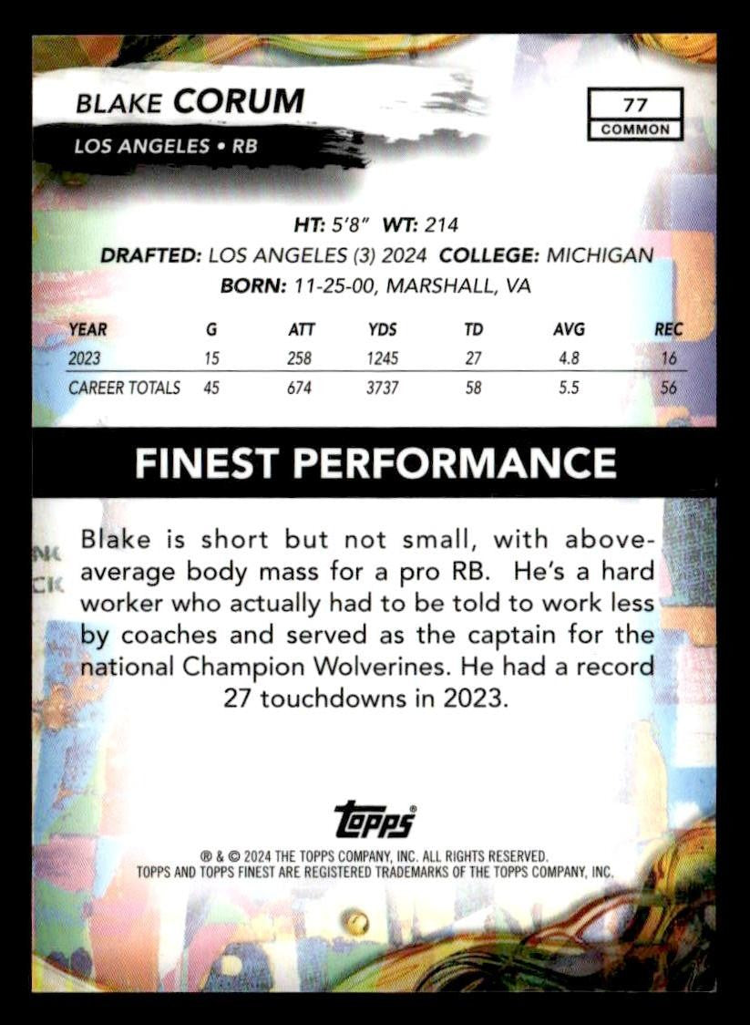 2024 Finest #77 Blake Corum Black Refractor #/25