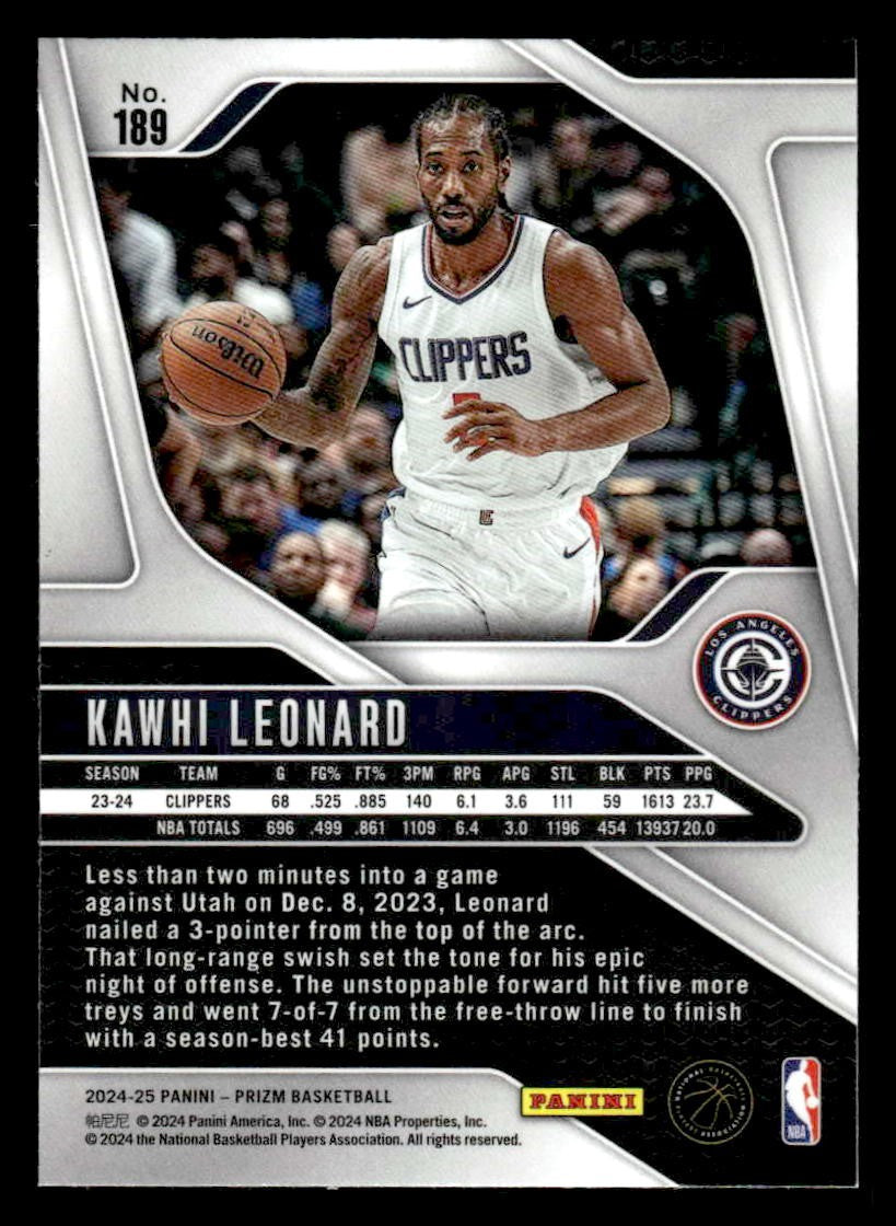 2024-25 Panini Prizm #189 Kawhi Leonard