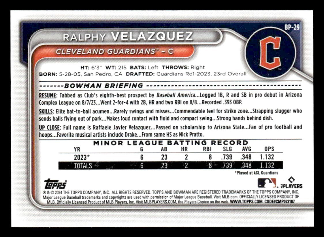 2024 Bowman #BP-29 Ralphy Velazquez Prospects