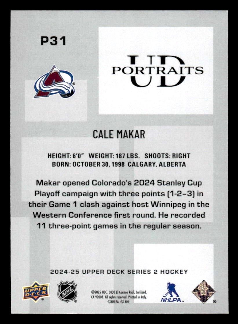 2024-25 Upper Deck #P-31 Cale Makar UD Portraits