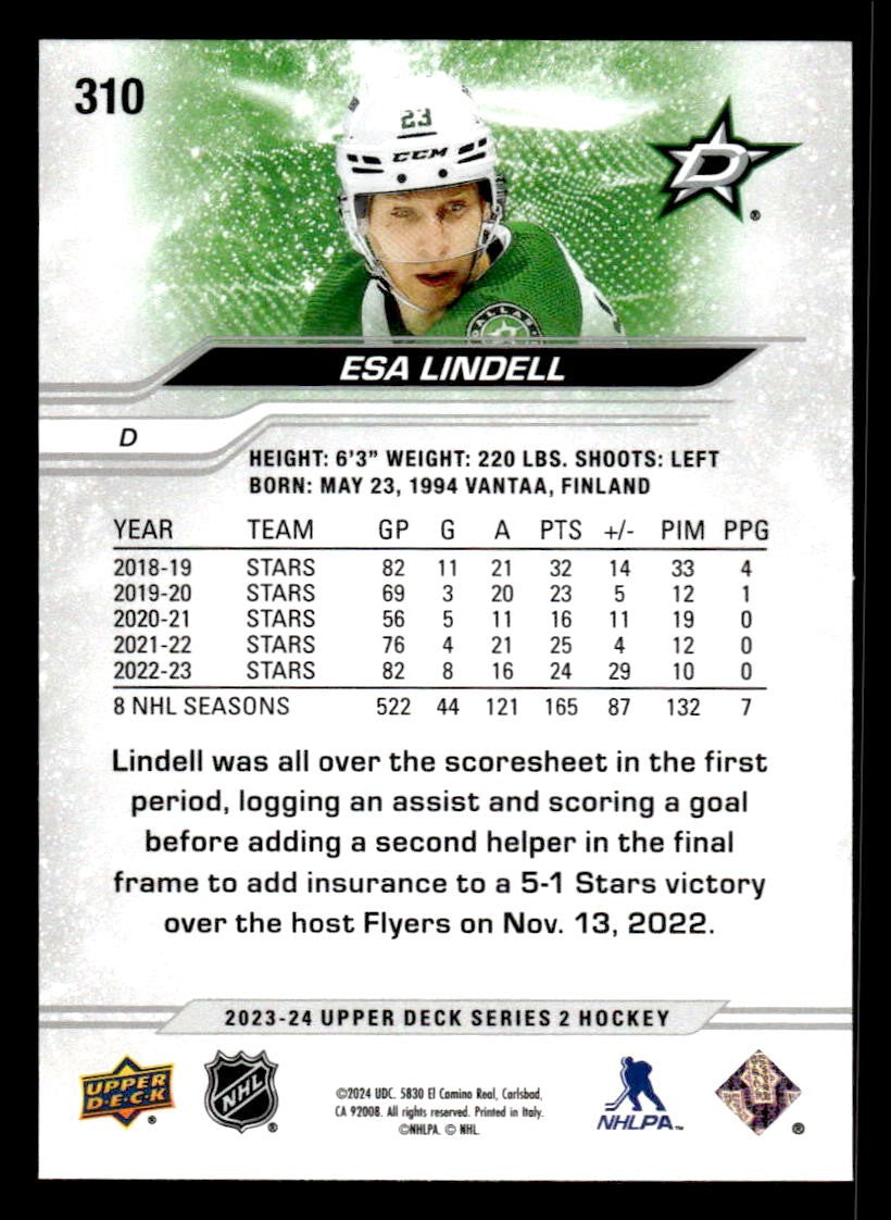 2023-24 Upper Deck #310 Esa Lindell